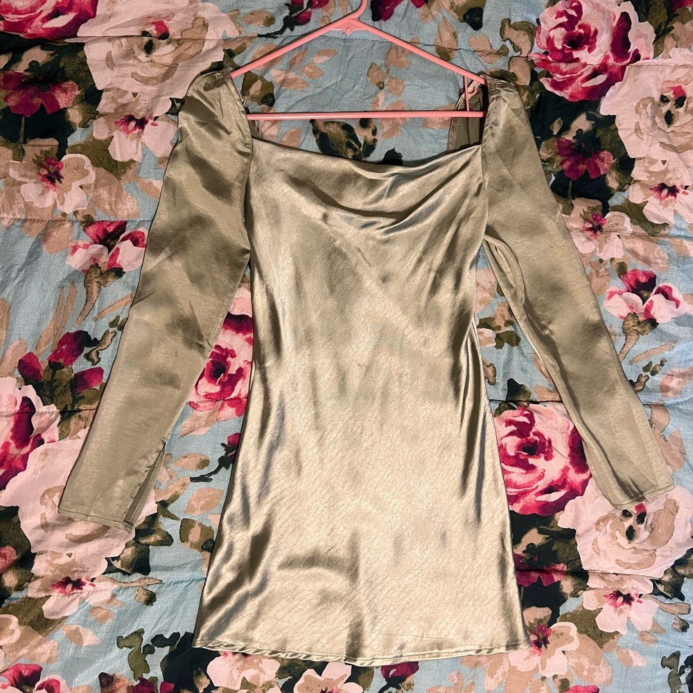 Satin Sage Long Sleeve Dress